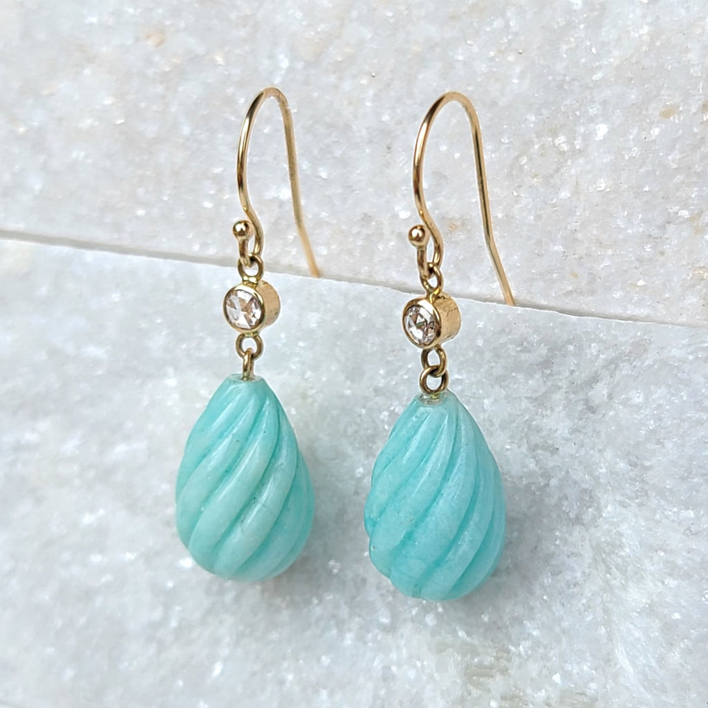 Sincerely Ginger Jewelry 14K Amazonite Earrings with White Diamond Accents