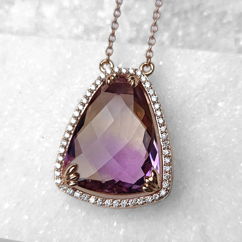 Sincerely Ginger Jewelry 14K Ametrine and Diamond Necklace in Rose Gold
