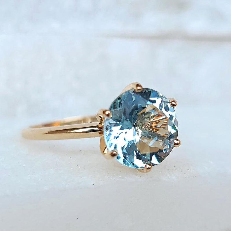Sincerely Ginger Jewelry 14K Aquamarine Engagement Ring in Yellow Gold Side View