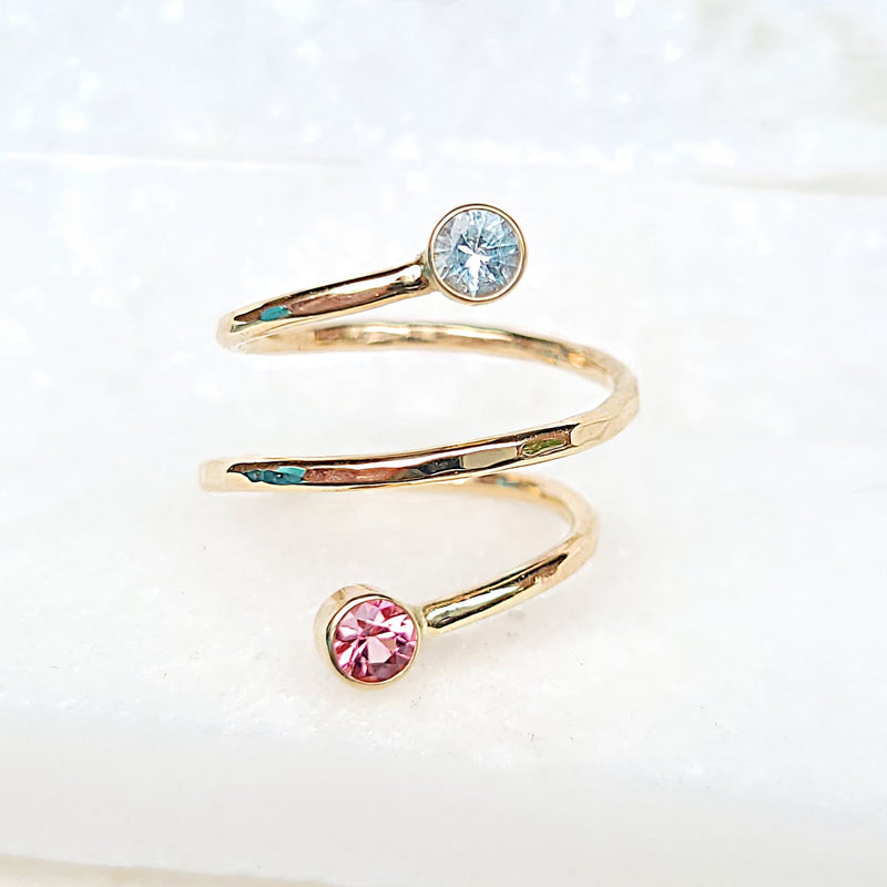 Sincerely Ginger Jewelry 14K Aquamarine and Tourmaline Wrap Ring in Yellow Gold