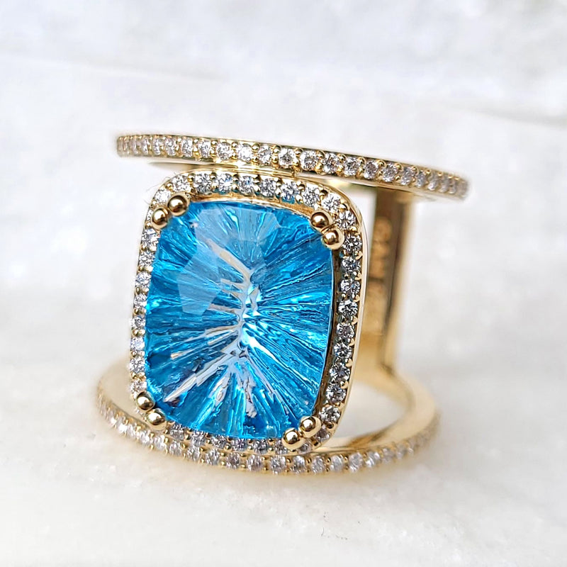 Sincerely Ginger Jewelry 14K Blue Topaz Diamond Ring in Yellow Gold