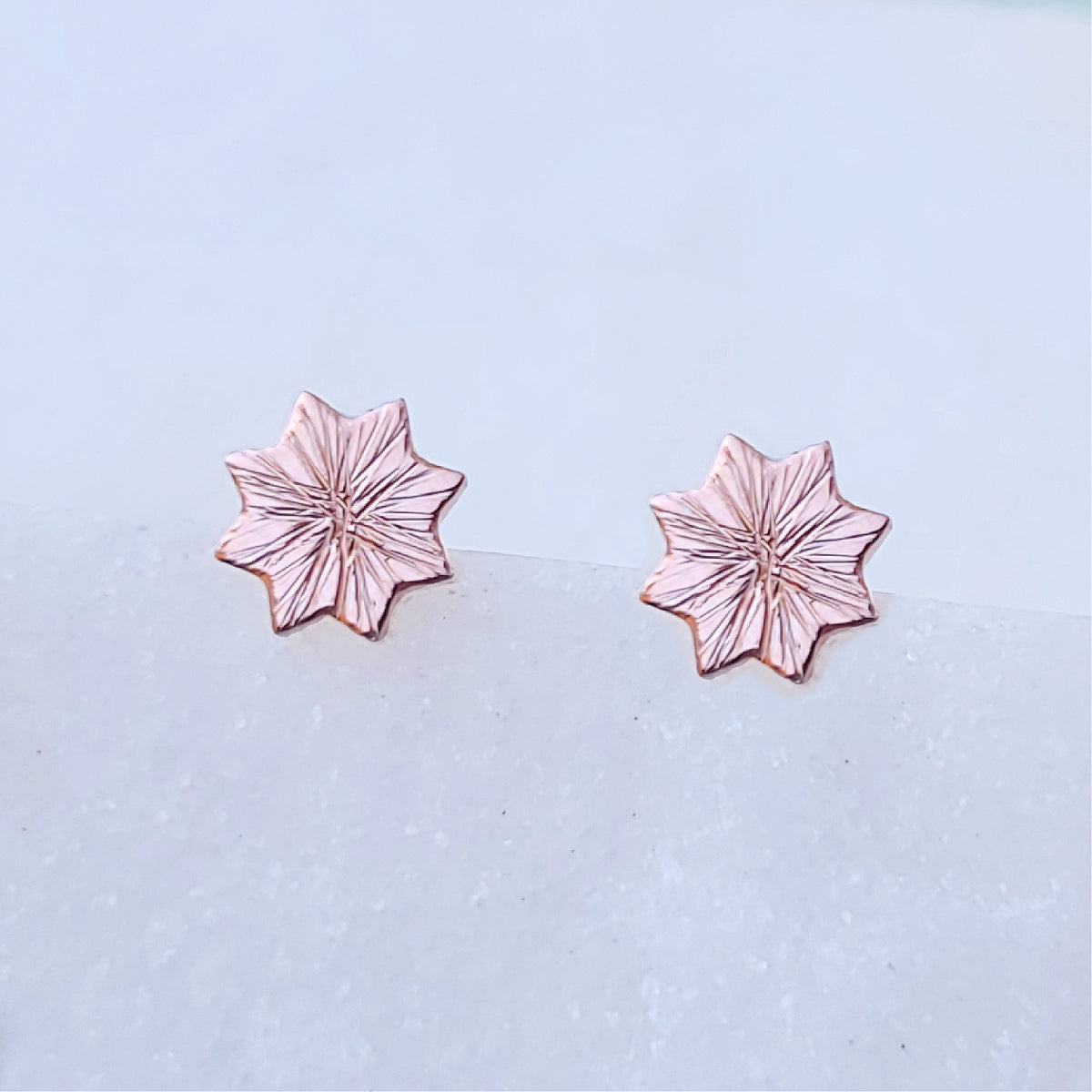 Sincerely Ginger Jewelry 14K Burst Minimalistic Stud Earrings in Rose Gold