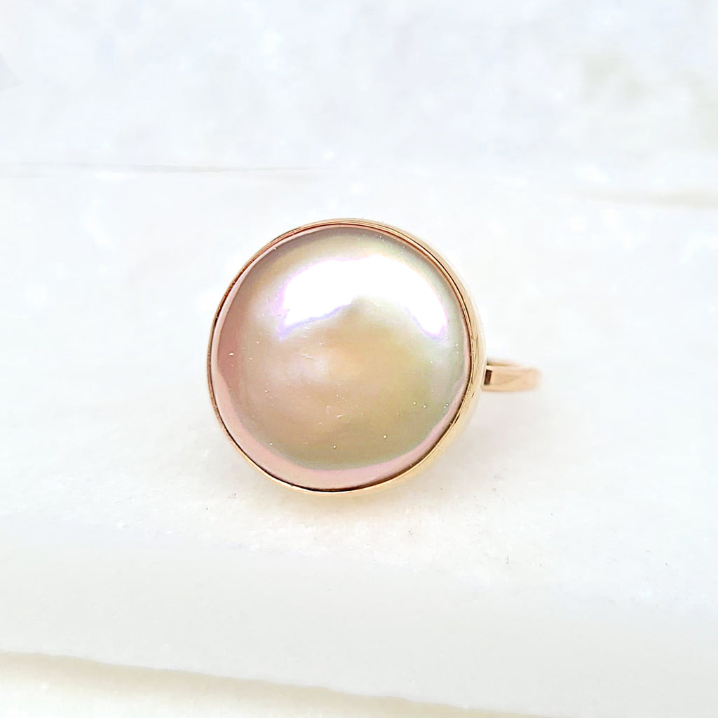 Sincerely Ginger Jewelry 14K Button Pearl Ring in Yellow Gold