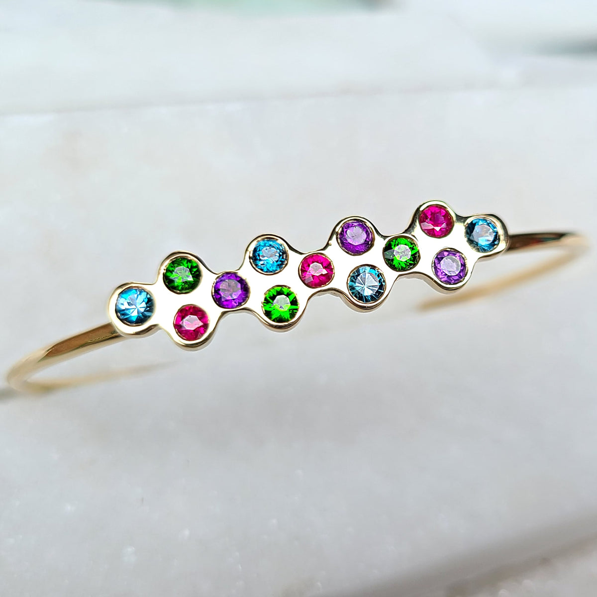 Sincerely Ginger Jewelry 14K Chrome Diopside Topaz, Amethyst, and Ruby Cuff in Yellow Gold