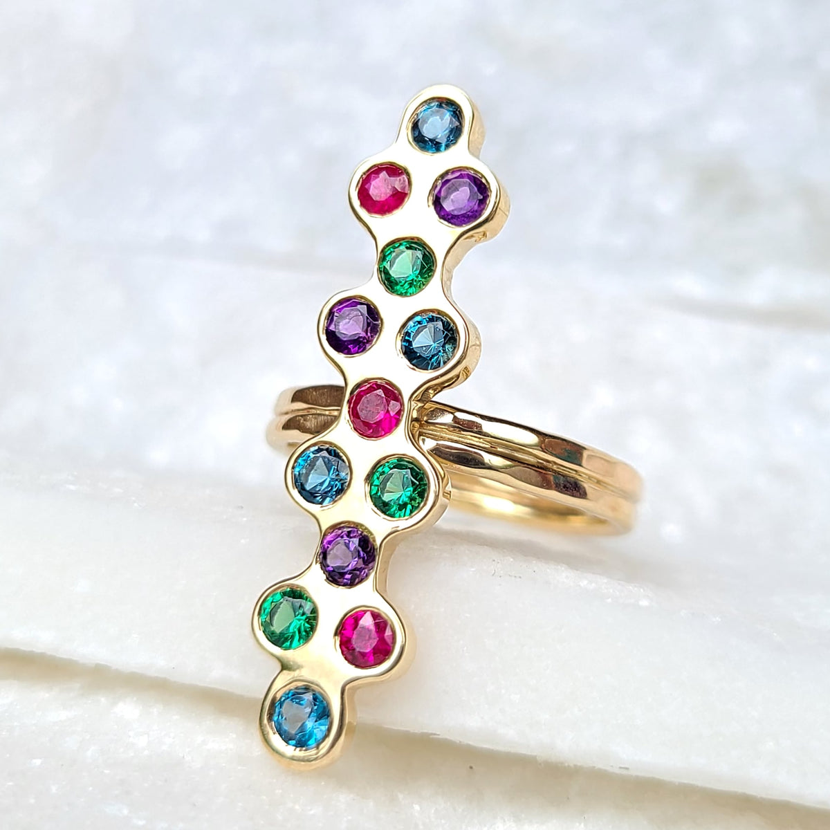 Sincerely Ginger Jewelry 14K Chrome Diopside Topaz Amethyst and Ruby Ring in Yellow Gold