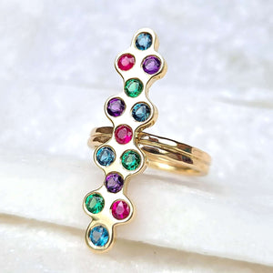 Sincerely Ginger Jewelry 14K Chrome Diopside Topaz Amethyst and Ruby Ring in Yellow Gold