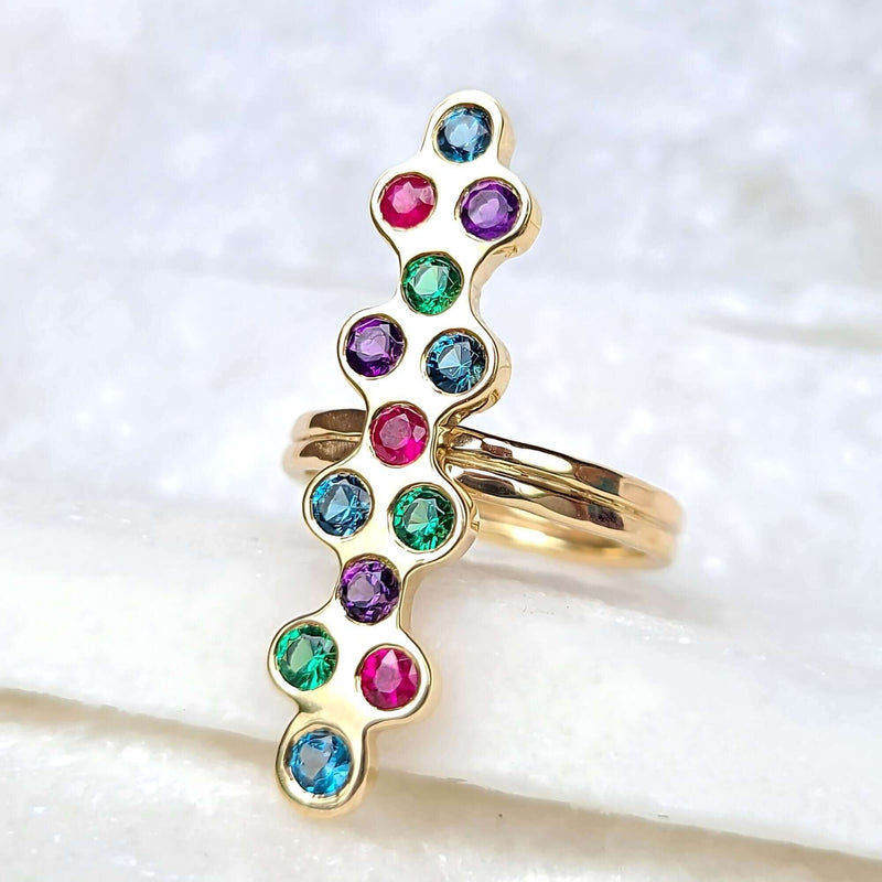 Sincerely Ginger Jewelry 14K Chrome Diopside Topaz Amethyst and Ruby Ring in Yellow Gold