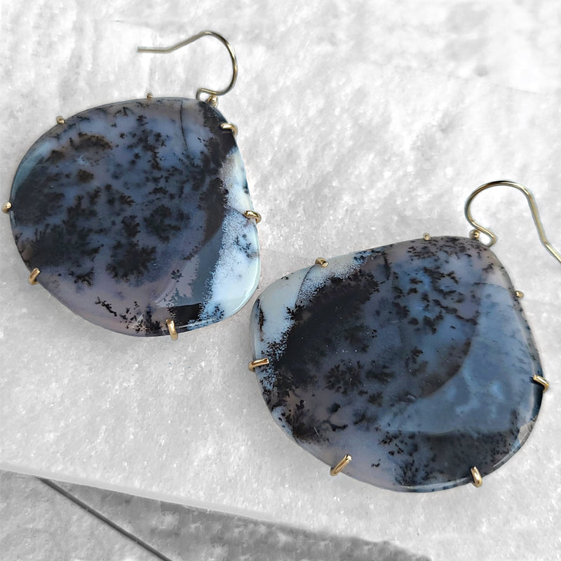 Sincerely Ginger Jewelry 14K Dendritic Agate Earrings in Yellow Gold