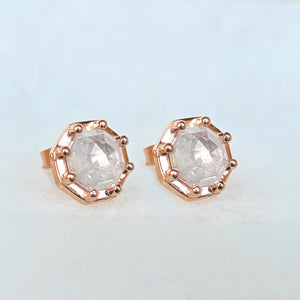 Sincerely Ginger Jewelry 14K Icy Octagon Rose Cut Diamond Earrings in Rose Gold
