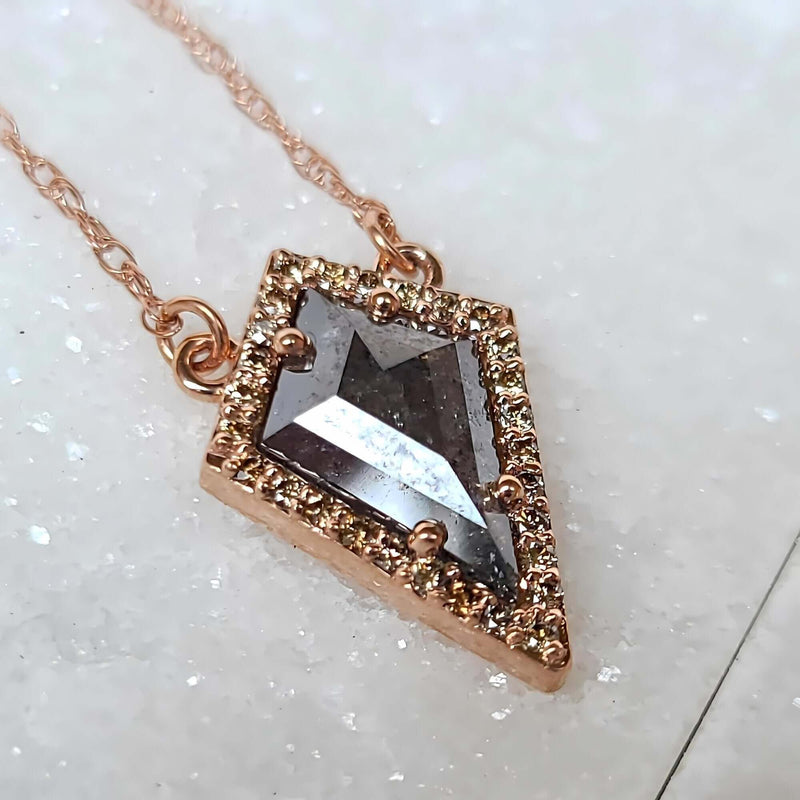 Sincerely Ginger Jewelry 14K Kite Salt & Pepper Diamond Necklace with Cognac Diamond Accents in Rose Gold