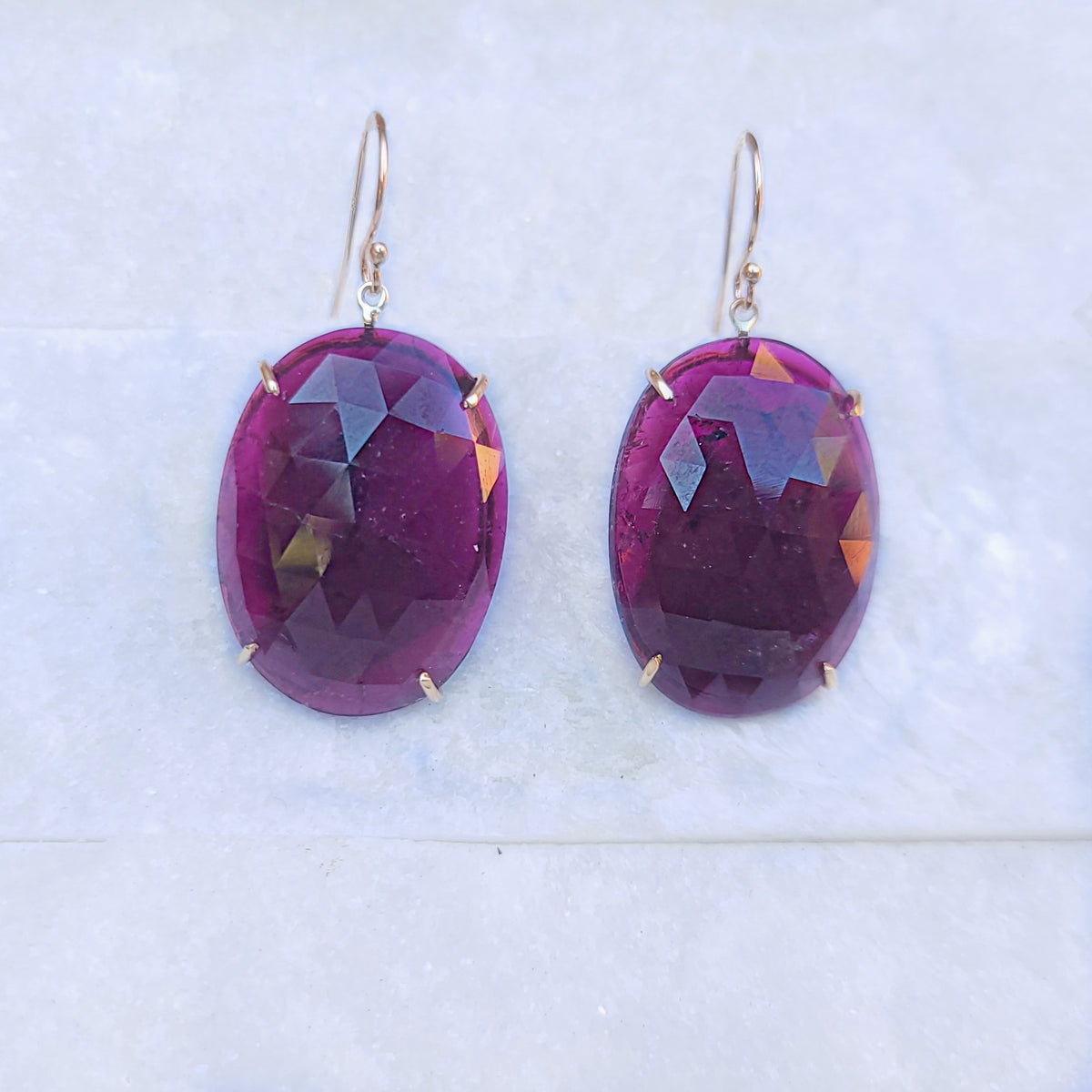 Sincerely Ginger Jewelry 14L Large Rose Cut Tourmaline Earrings in Yellow Gold