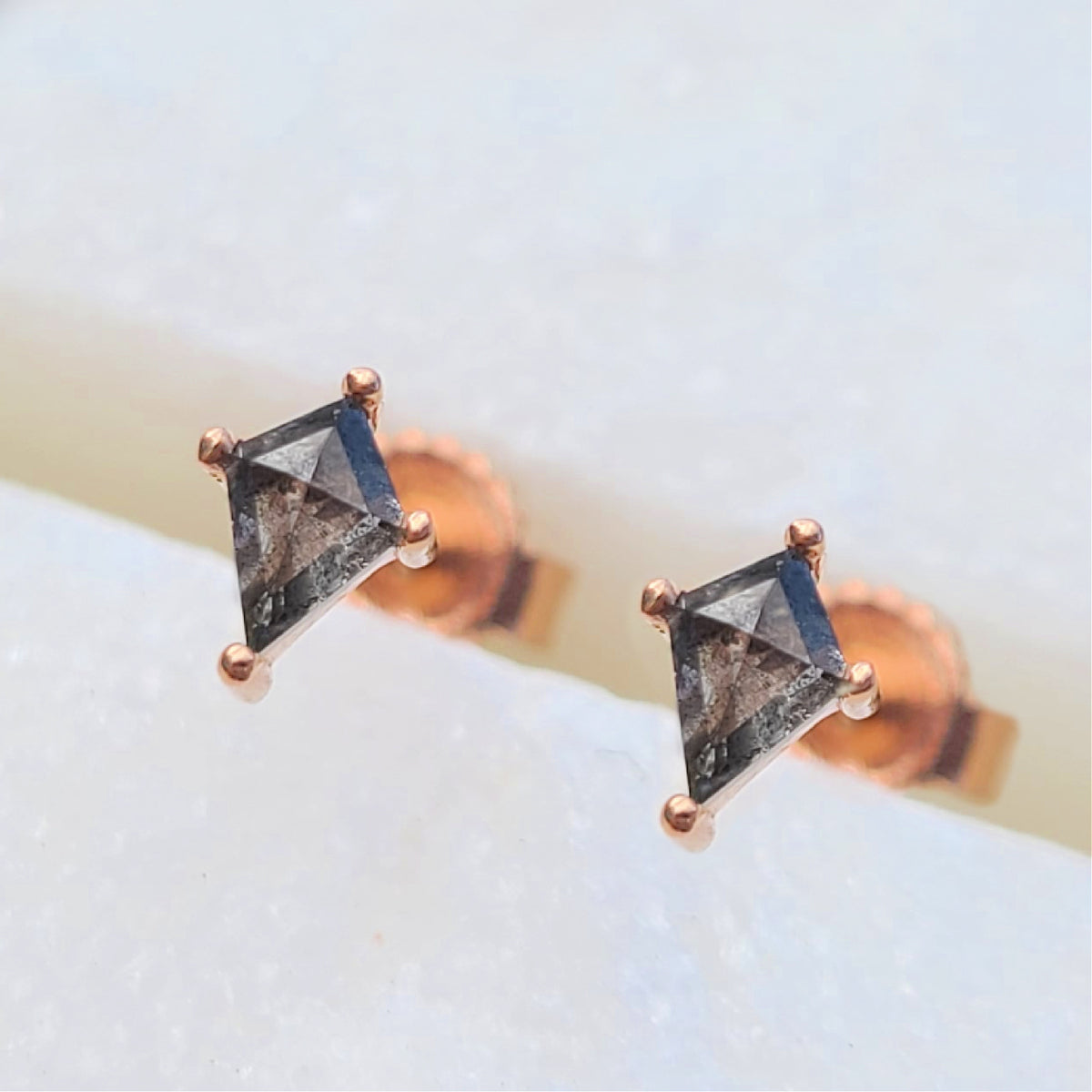 Sincerely Ginger Jewelry 14K Micro Rose Cut Salt and Pepper Diamond Earrings in Rose Gold