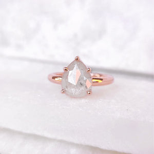 Sincerely Ginger Jewelry 14K Milky Pear Rose Cut Diamond Ring Alternative Engagement Ring