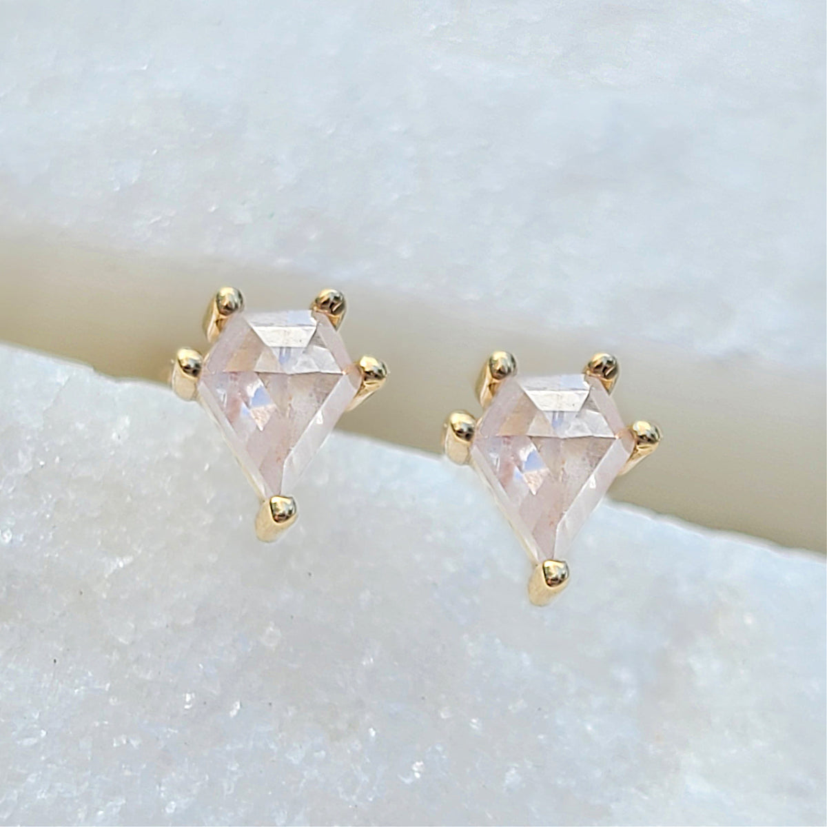 Sincerely Ginger Jewelry 14K Mini Icy Rose Cut Diamond Stud Earrings in Yellow Gold
