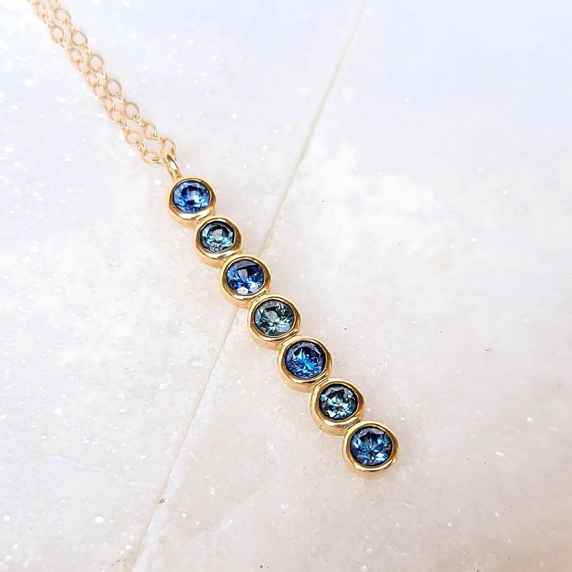 14K Yellow Gold Blue Sapphire Necklace, Handmade Sapphire Necklace, Blue  Gemstone, Sapphire Pendant, September Birthstone