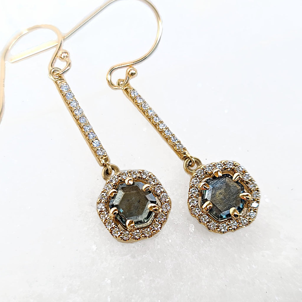 Sincerely Ginger Jewelry 14K Montana Sapphire and Diamond Earrings in Yellow Gold