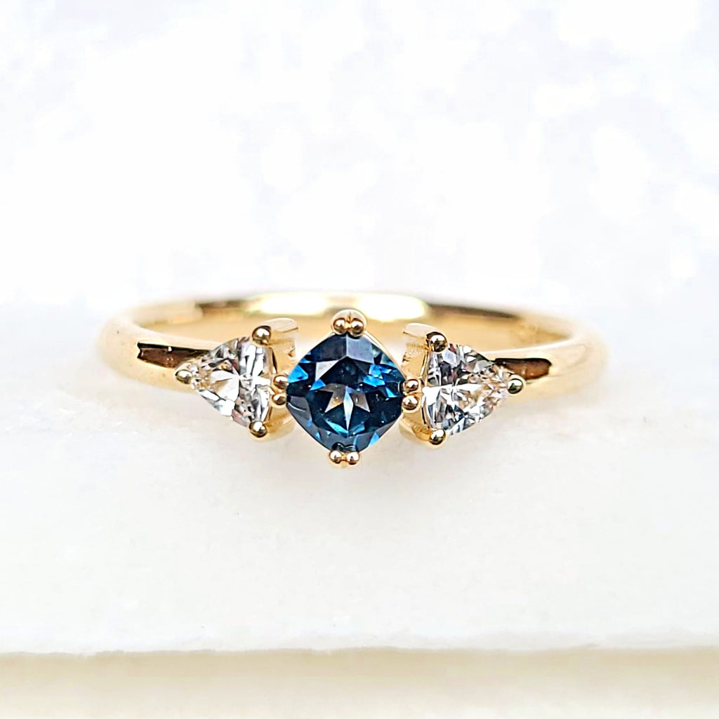 Sincerely Ginger Jewelry 14K Montana Sapphire and White Sapphire Engagement Ring in Yellow Gold
