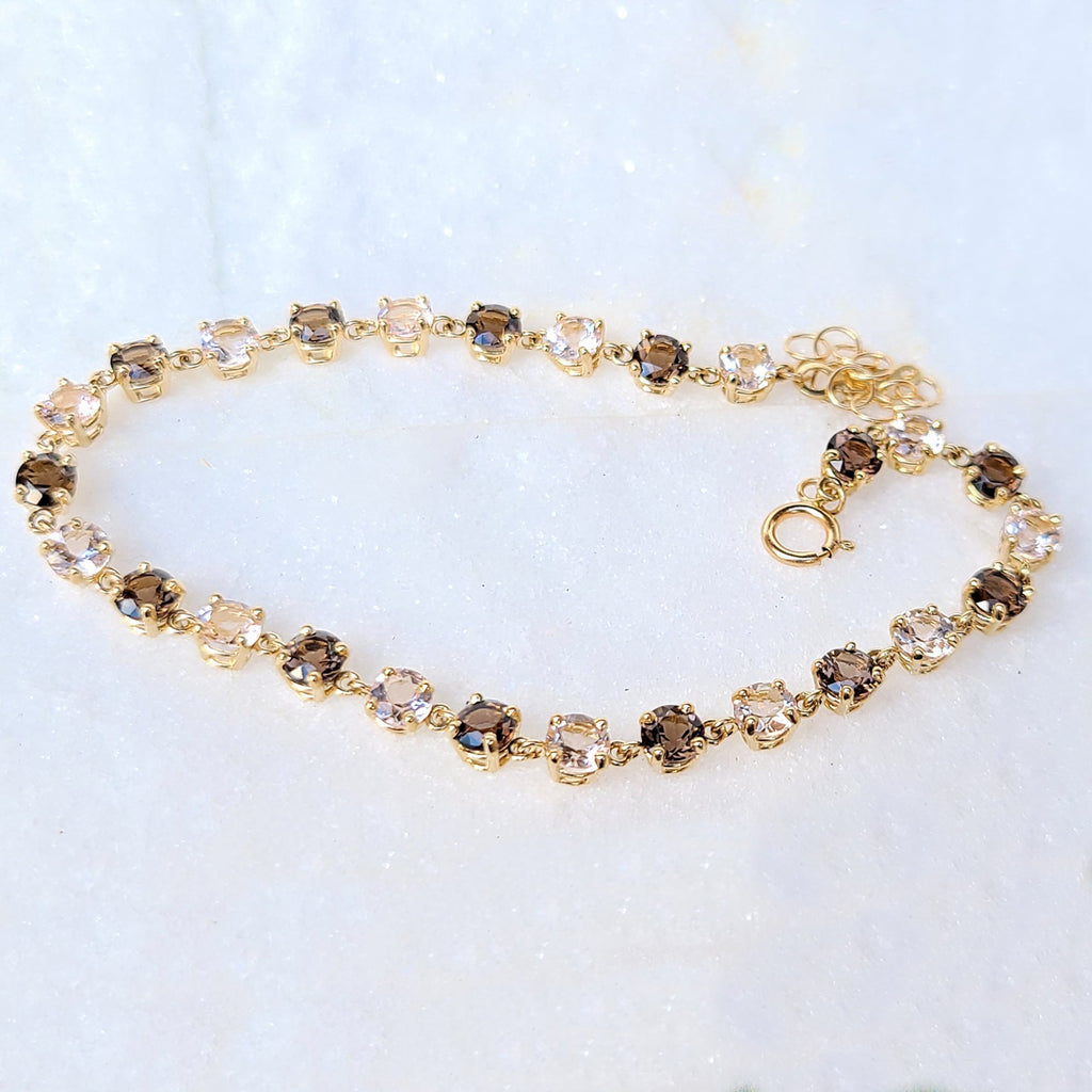 Sincerely Ginger Jewelry 14K Morganite and Smoky Quartz Tennis Bracelet in Yellow Gold