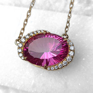 Sincerely Ginger Jewelry 14K Mystic Topaz Diamond Necklace in Yellow Gold