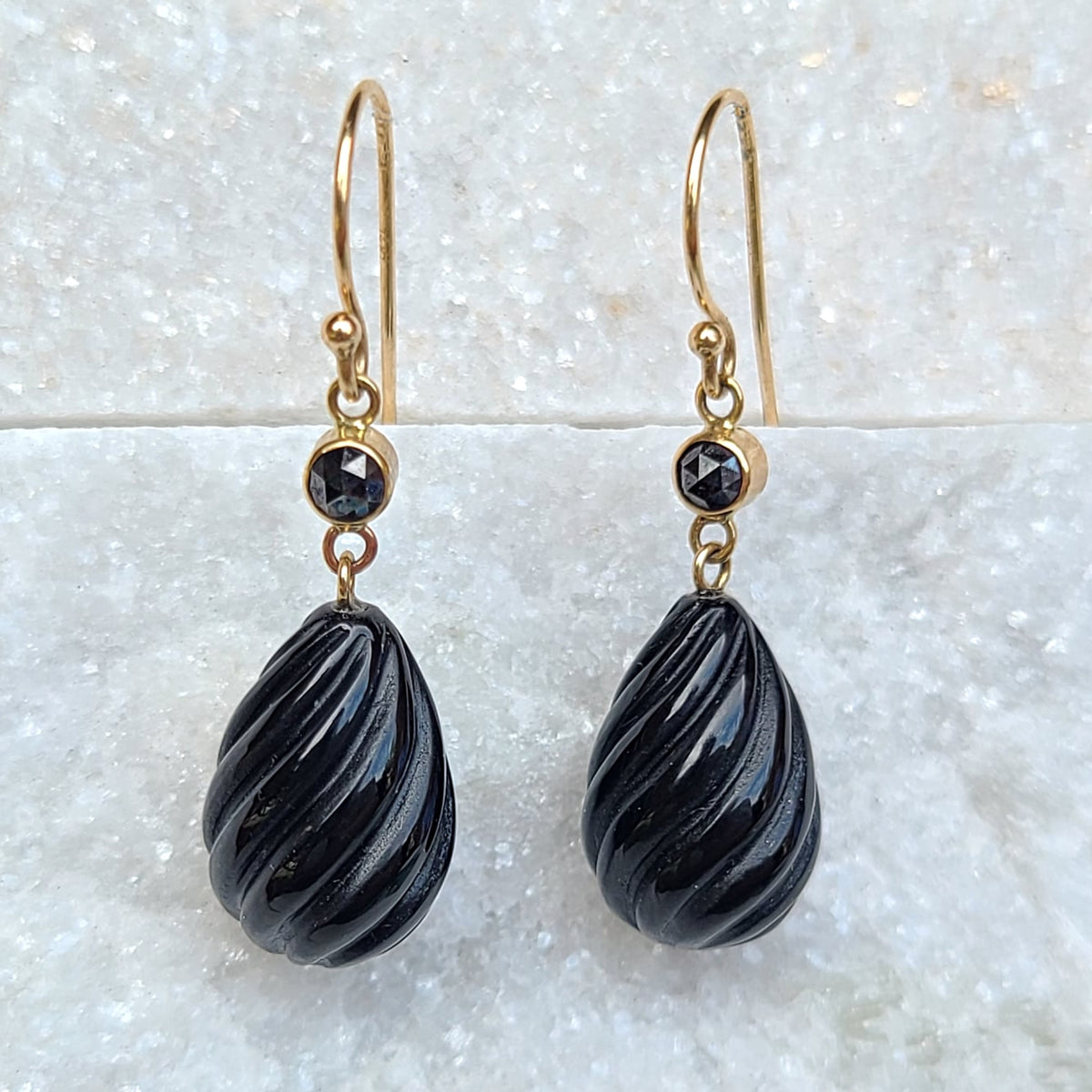 Sincerely Ginger Jewelry 14K Onyx Earrings with Black Diamond Accents