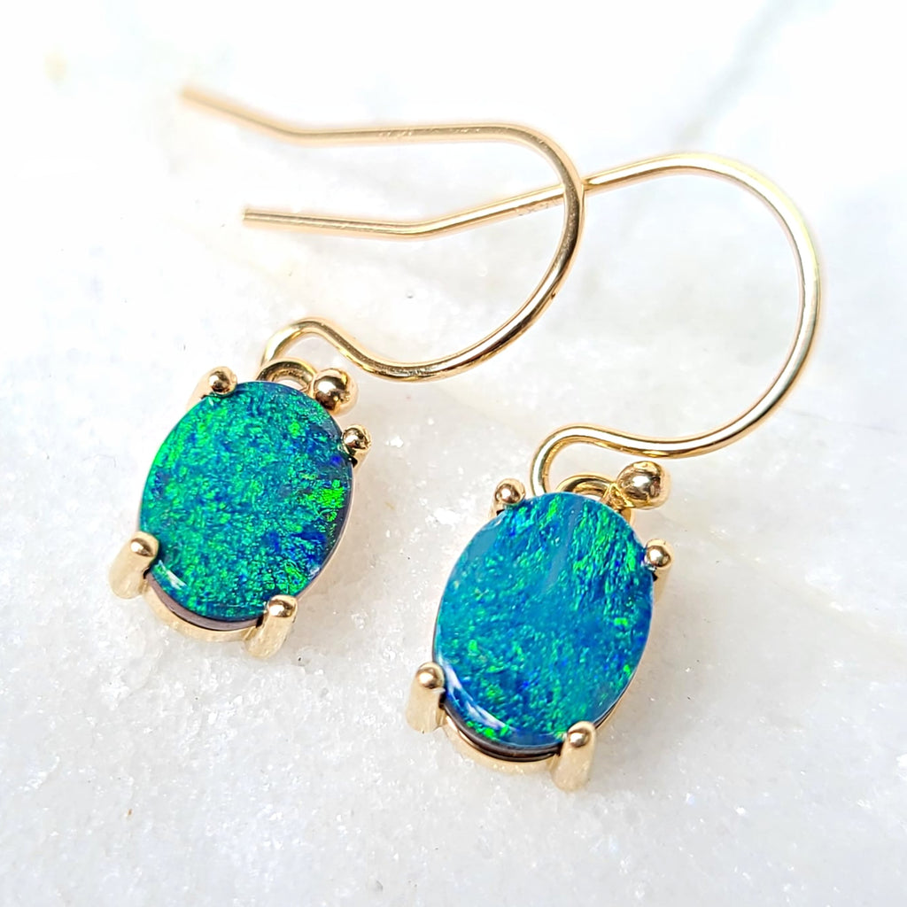 Sincerely Ginger Jewelry 14K Oval Opal Earrings in Yellow Gold