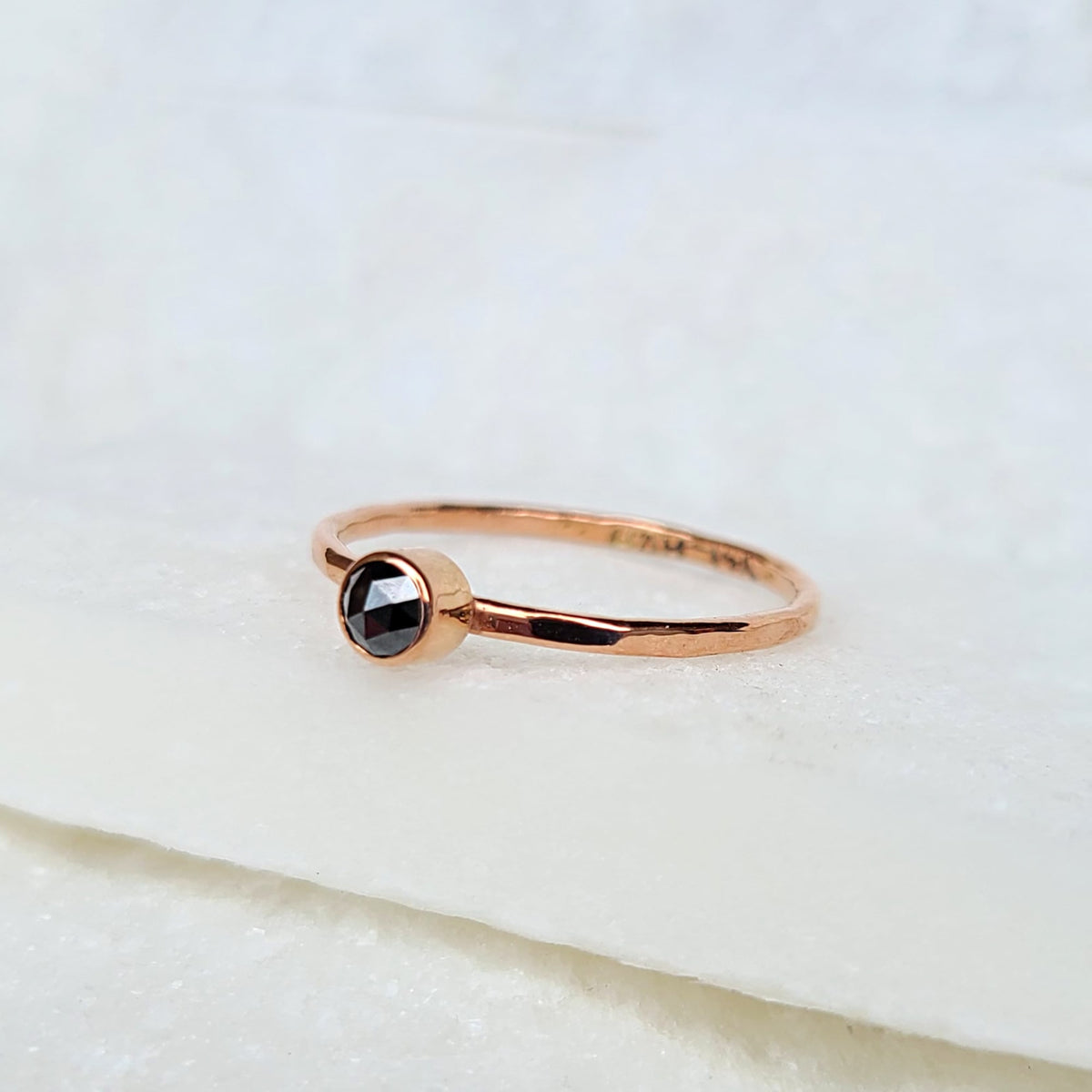 Sincerely Ginger Jewelry 14K Rose Cut Black Diamond Stacking Ring in Rose Gold