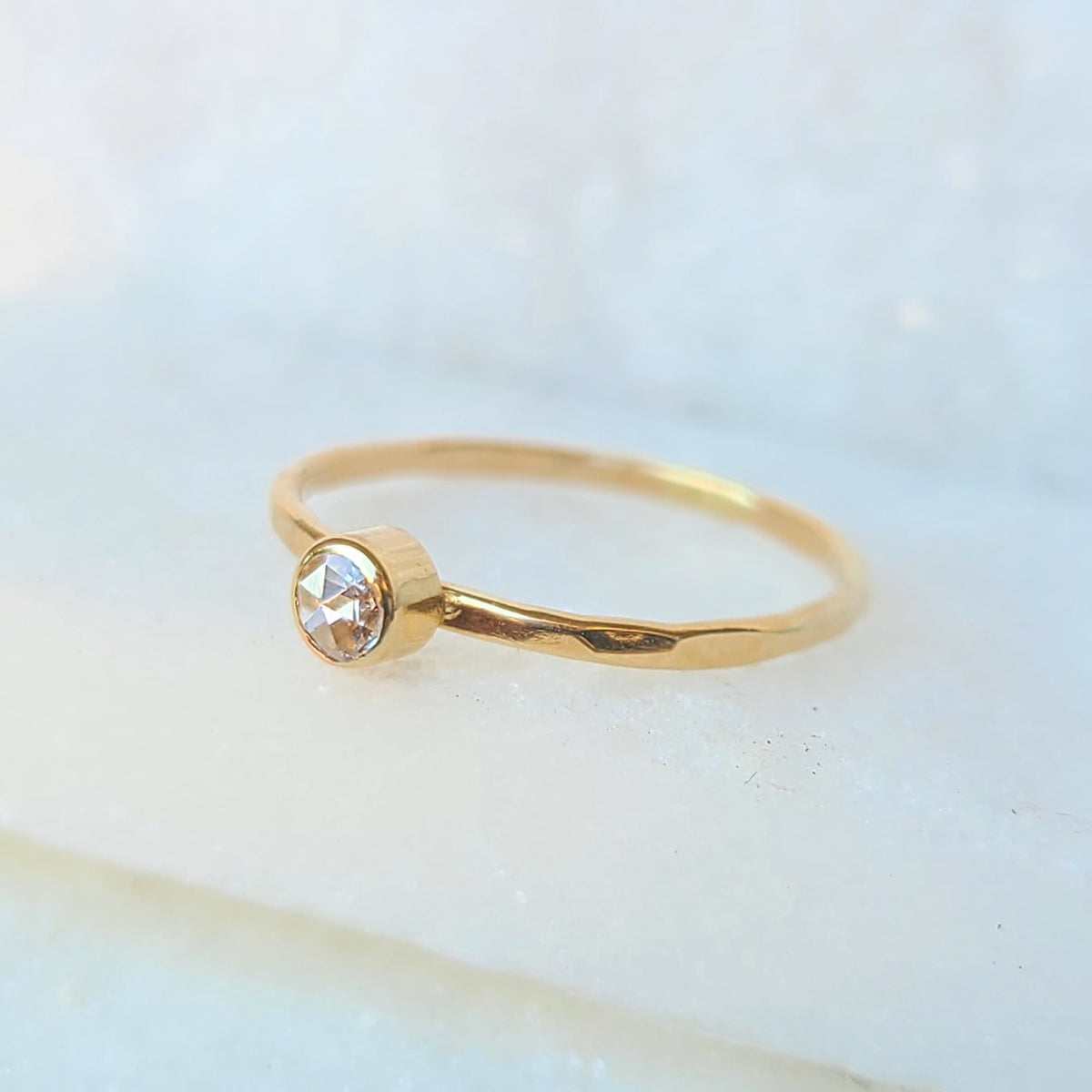Sincerely Ginger Jewelry 14K Rose Cut White Diamond Stacking Ring in Yellow Gold
