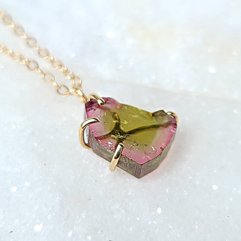 Sincerely Ginger Jewelry 14K Watermelon Tourmaline Necklace in Yellow Gold