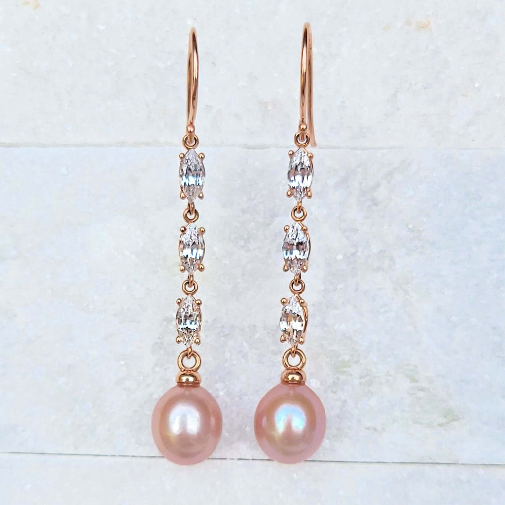 Sincerely Ginger Jewelry 14K White Sapphire Pink Pearl Drop Earrings