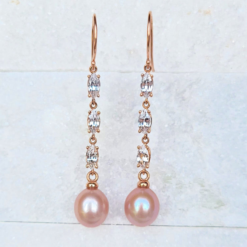 Sincerely Ginger Jewelry 14K White Sapphire Pink Pearl Drop Earrings