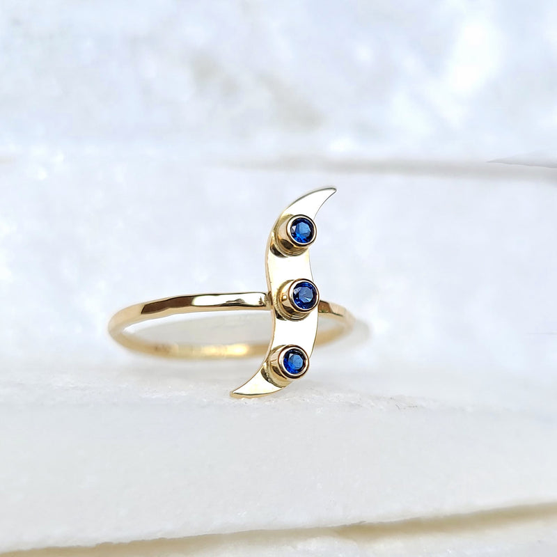 Sincerely Ginger Jewelry 14K Elegant Yellow Gold Sapphire Wave Ring