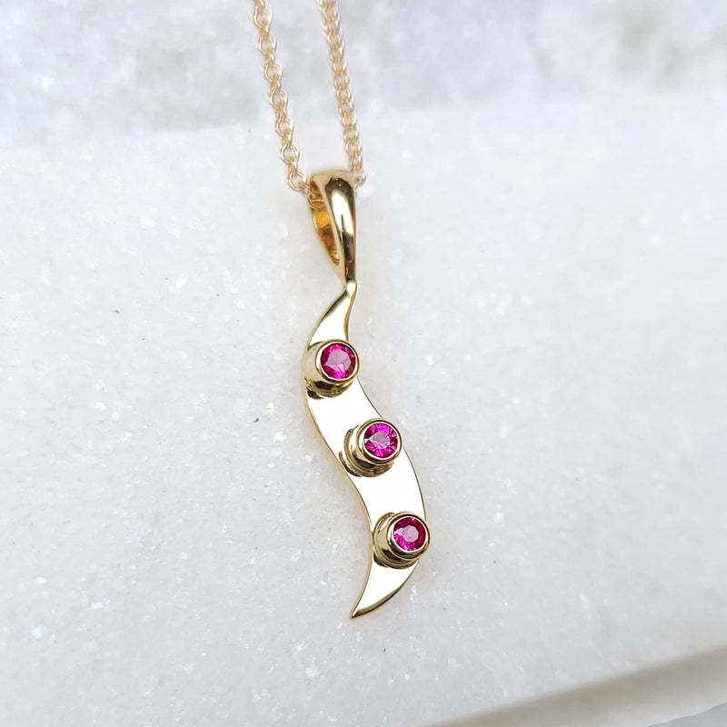 Sincerely Ginger Jewelry 14K Elegant Yellow Gold Ruby Wave Necklace